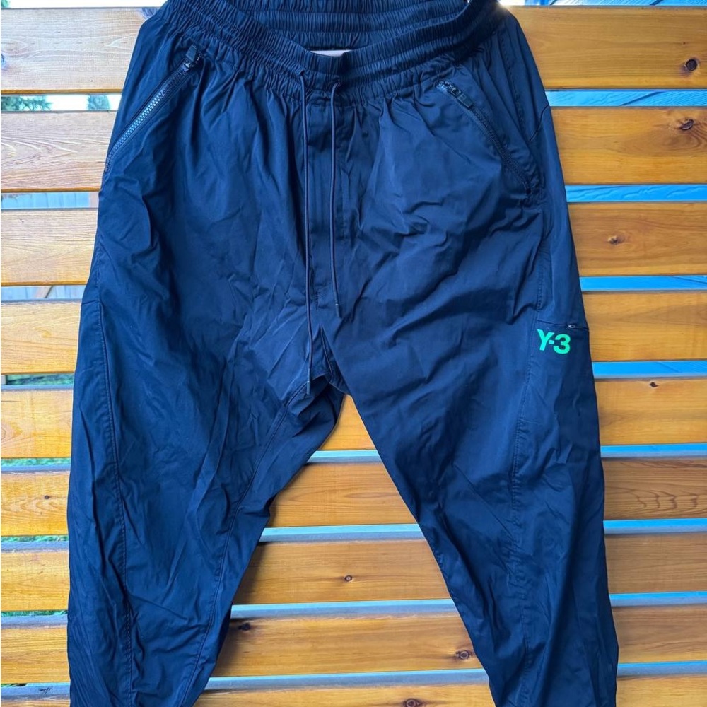adidas Y-3 Men's Black Joggers with Green Logo